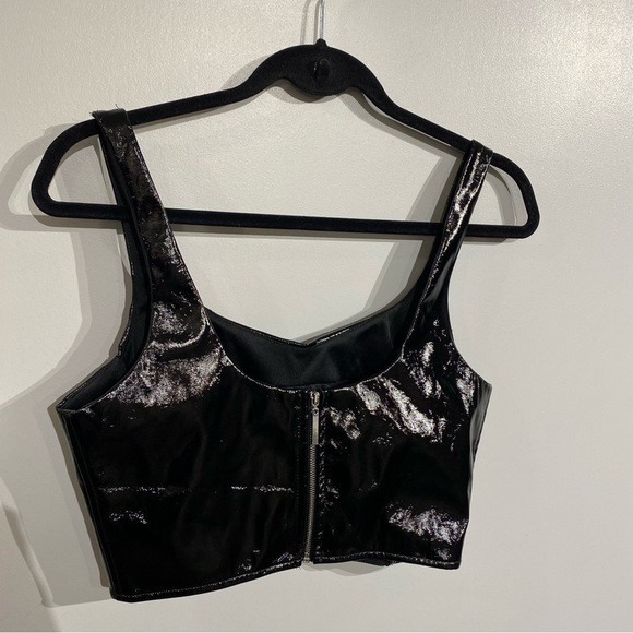 Say What ? corset mesh bra crop top Faux leather PVC zip front - Picture 9 of 9